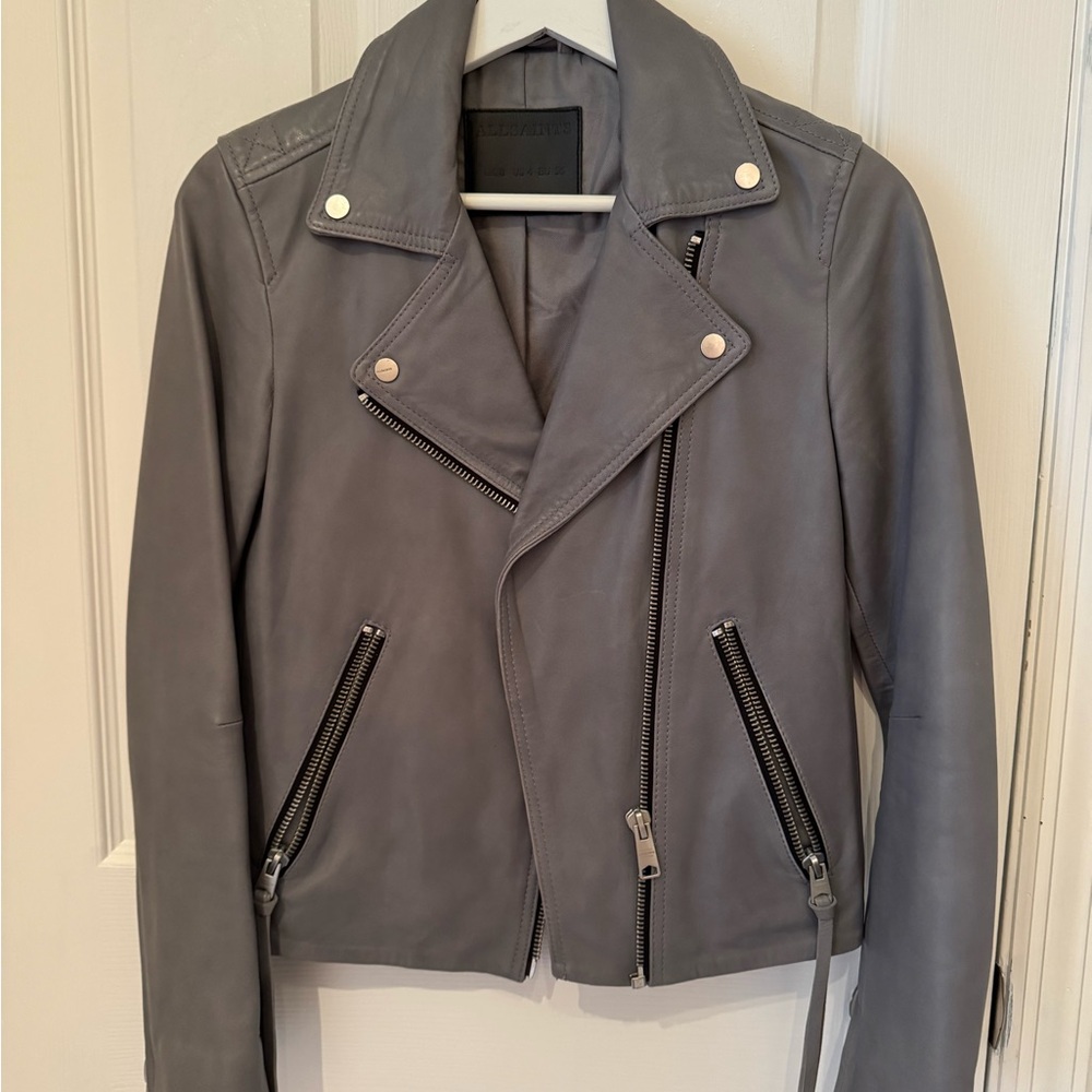 All Saints Charcoal Leather Jacket